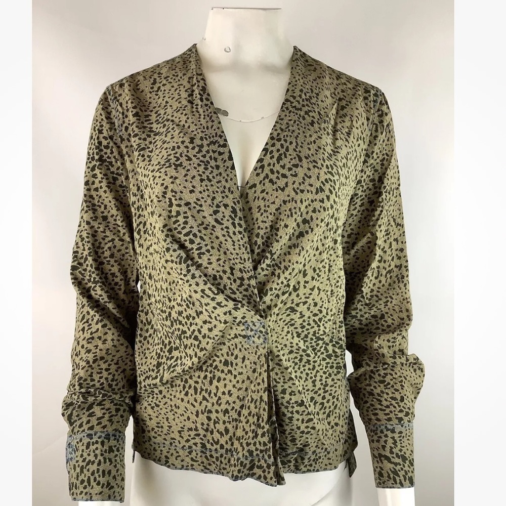 Rag & Bone Sz S 100% Silk Cheetah Print Popover Blouse Brown Long Sleeve